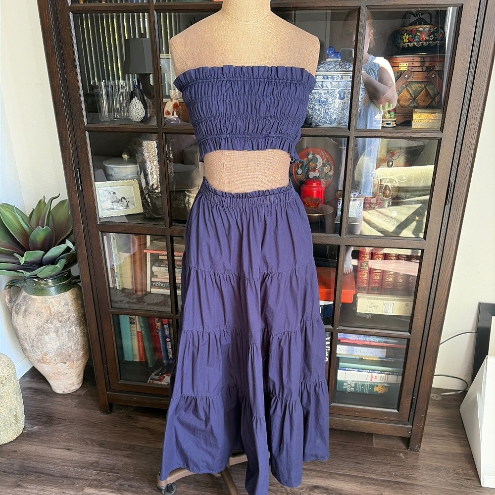 Strapless Smocked Two-Piece Maxi Dress in Deep Purple
